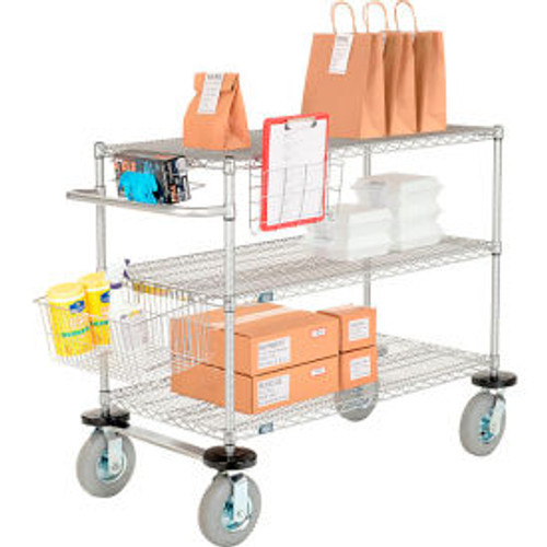 Nexelate Curbside Cart w/3 Wire Shelves & Pneumatic Casters, 48"L x 21"W x 43"H