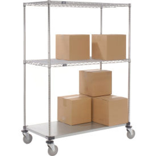 Nexel Open Sided Wire Stock Picker Truck w/3 Shelves, 800 lb. Capacity, 60"L x 24"W x 69"H