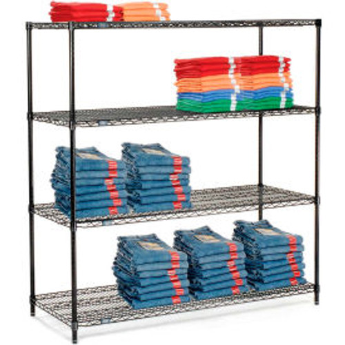 Nexel Black Epoxy, 4 Tier, Wire Shelving Starter Unit, 60"W x 14"D x 74"H