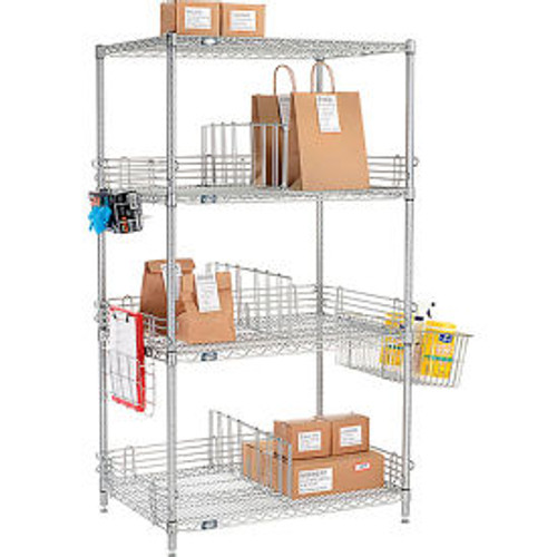 Nexelate Silver Epoxy, To Go Rack, 4 Wire Shelves, Dividers & Ledges, 72"W x 21"D x 63"H