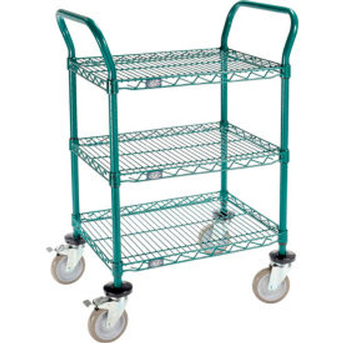 Nexel Utility Cart, 3 Shelf, Poly-Green, 24"L x 18"W x 39"H, Polyurethane Brake Casters