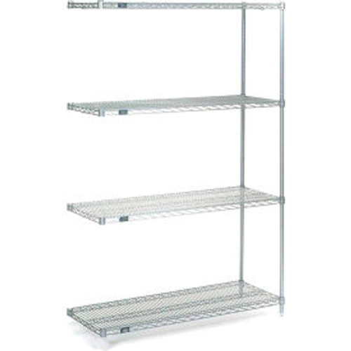 Nexel Stainless Steel, 4 Tier, Wire Shelving Add-On Unit, 60"W x 21"D x 54"H