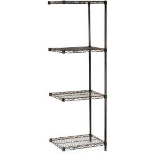 Nexel Black Epoxy, 4 Tier, Wire Shelving Add-On Unit, 72"W x 24"D x 63"H