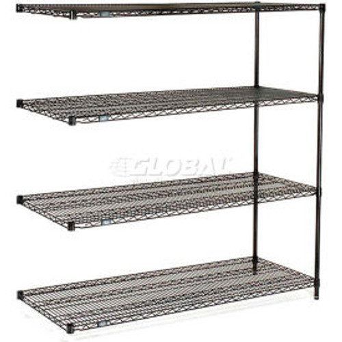 Nexel Black Epoxy, 4 Tier, Wire Shelving Add-On Unit, 72"W x 18"D x 86"H