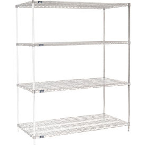 Nexel Chrome, 4 Tier, Wire Shelving Add-On Unit, 60"W x 30"D x 74"H