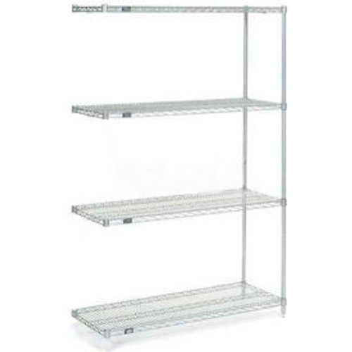 Nexel, Nexelate, Silver Epoxy, 4 Tier, Wire Shelving Add-On Unit, 54"W x 21"D x 63"H