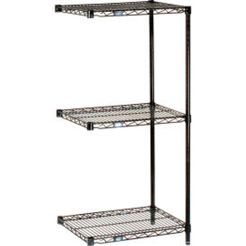 Nexel Black Epoxy, 3 Tier, Wire Shelving Add-On Unit, 24"W x 21"D x 34"H