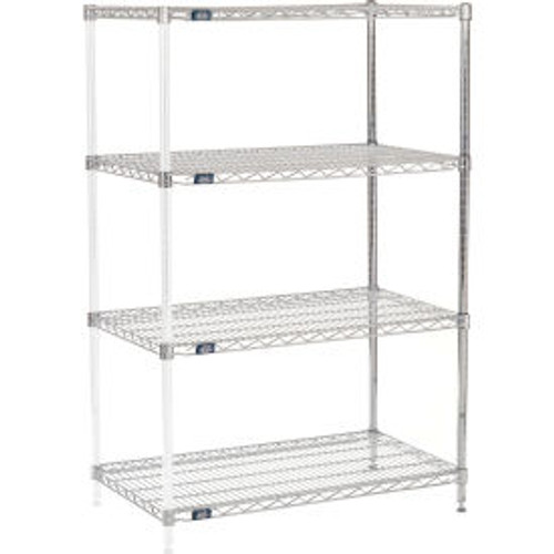 Nexel Chrome, 4 Tier, Wire Shelving Add-On Unit, 36"W x 21"D x 63"H