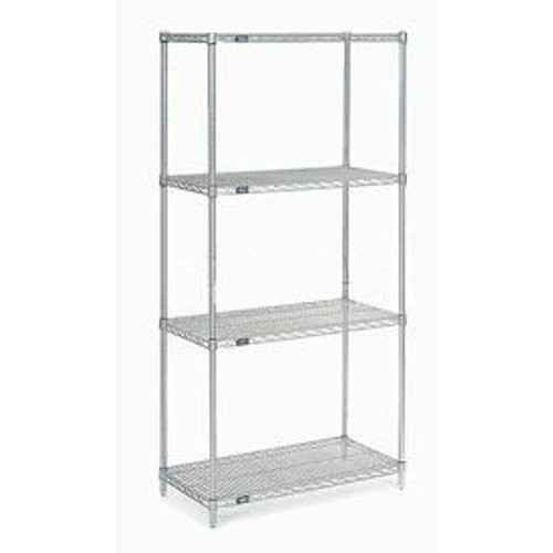 Nexel Stainless Steel, 4 Tier, Wire Shelving Starter Unit, 48"W x 24"D x 86"H