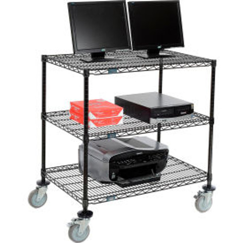 Nexel 3-Shelf Mobile Wire Computer LAN Workstation, 36"W x 24"D x 40"H, Black