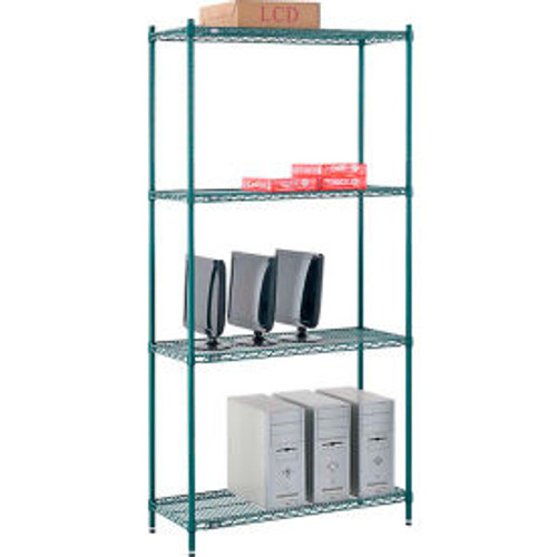 Nexel Poly-Green, 4 Tier, Wire Shelving Starter Unit, 42"W x 14"D x 86"H