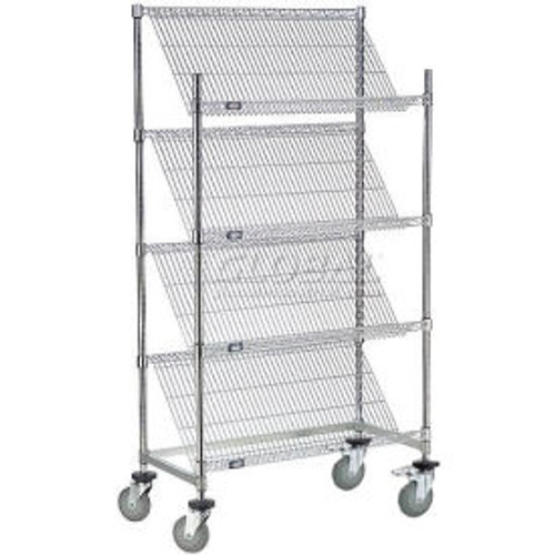 Nexel Slant Wire Shelving Truck w/4 Shelves & Brakes, 36"L x 24"W x 69"H