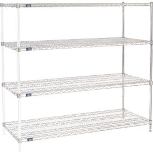 Nexel Chrome, 4 Tier, Wire Shelving Add-On Unit, 60"W x 24"D x 54"H