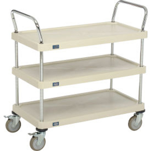 Nexel Plastic Utility Cart w/3 Shelves & Poly Brake Casters, 900 lb. Cap, 36"L x 18"W x 39"H