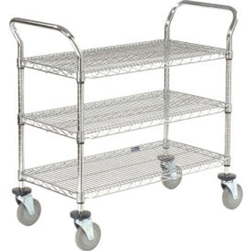 Nexel Chrome Utility Cart w/3 Shelves & Poly Brake Casters, 1200 lb. Cap, 36"L x 21"W x 39"H