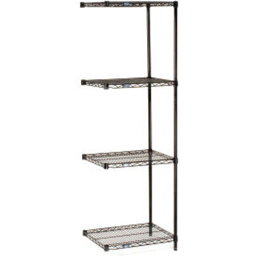 Nexel Black Epoxy, 4 Tier, Wire Shelving Add-On Unit, 24"W x 14"D x 54"H