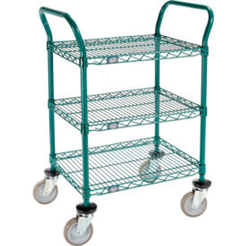 Nexel Utility Cart, 3 Shelf, Poly-Green, 24"L x 18"W x 39"H, Polyurethane Swivel Casters