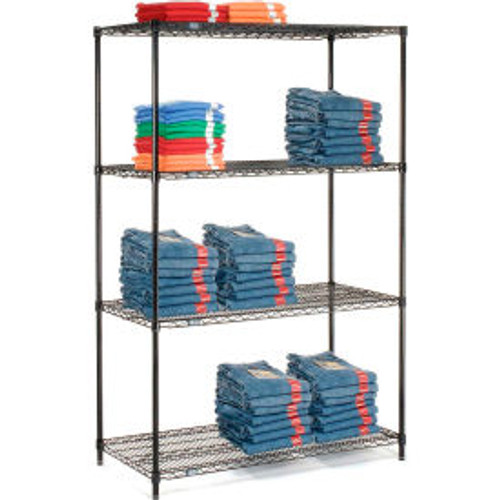 Nexel Black Epoxy, 4 Tier, Wire Shelving Starter Unit, 42"W x 14"D x 74"H