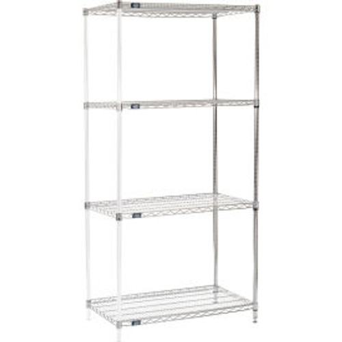 Nexel Chrome, 4 Tier, Wire Shelving Add-On Unit, 42"W x 21"D x 86"H