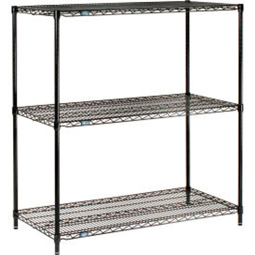 Nexel Black Epoxy, 3 Tier, Wire Shelving Starter Unit, 72"W x 24"D x 34"H