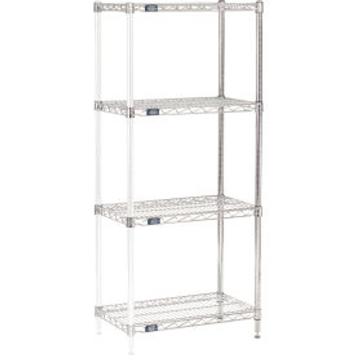 Nexel Chrome, 4 Tier, Wire Shelving Add-On Unit, 24"W x 14"D x 63"H