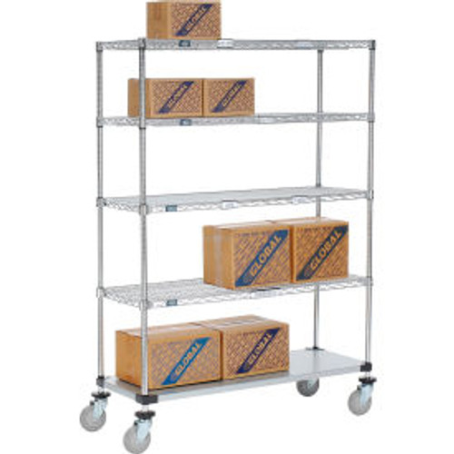 Nexel Open Sided Wire Exchange Truck w/5 Shelves, 800 lb. Capacity, 48"L x 18"W x 69"H