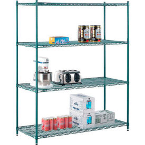 Nexel Poly-Green, 4 Tier, Wire Shelving Starter Unit, 60"W x 21"D x 74"H