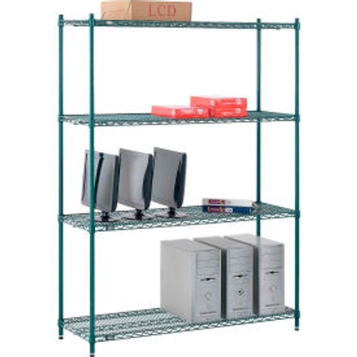 Nexel Poly-Green, 4 Tier, Wire Shelving Starter Unit, 54"W x 14"D x 74"H