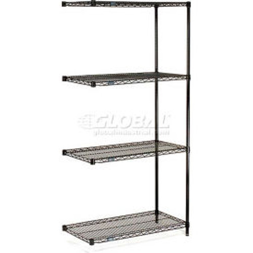 Nexel Black Epoxy, 4 Tier, Wire Shelving Add-On Unit, 48"W x 14"D x 63"H