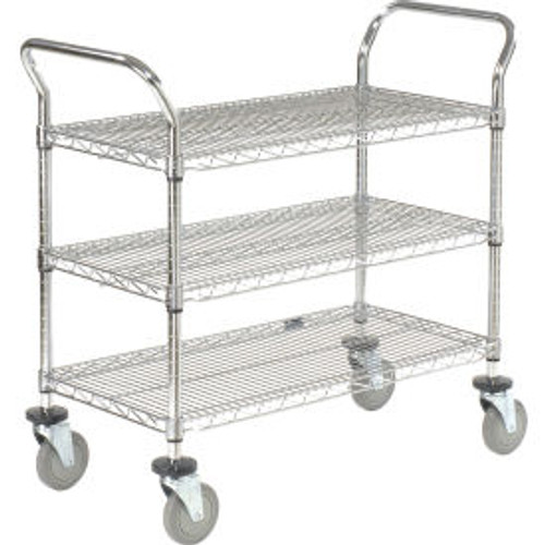Nexel Chrome Utility Cart w/3 Shelves & Poly Casters, 1200 lb. Capacity, 36"L x 24"W x 39"H