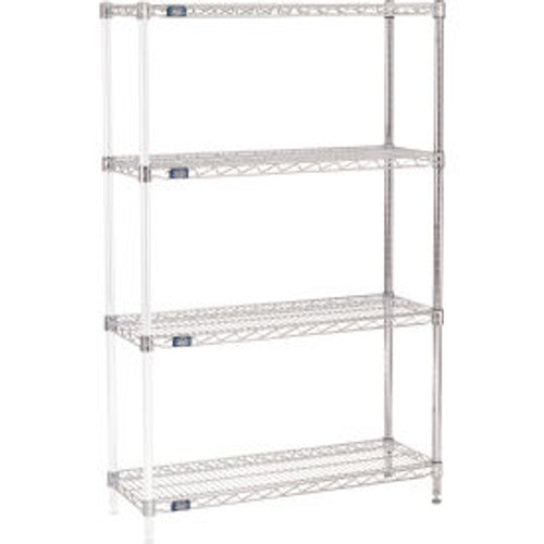 Nexel Chrome, 4 Tier, Wire Shelving Add-On Unit, 36"W x 12"D x 63"H