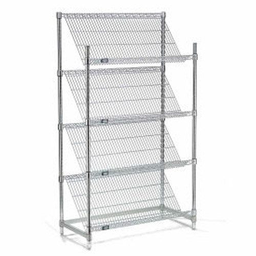 Nexel Chrome, 4 Tier, Slant Wire Shelving, Starter Unit, 36"W x 24"D x 63"H