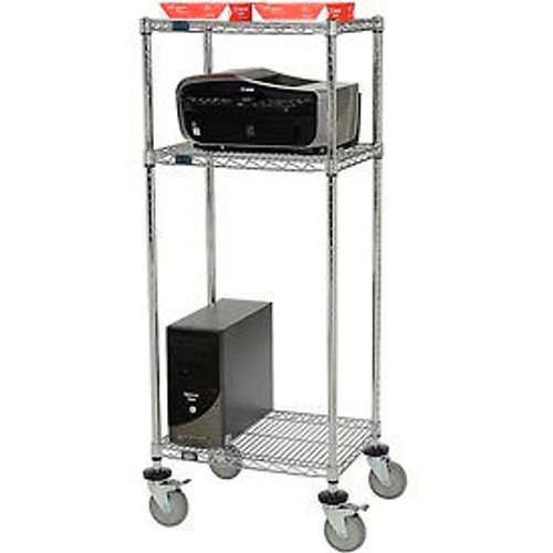 Nexel 3-Shelf Mobile Wire Printer Stand, 24"W x 18"D x 59"H, Chrome