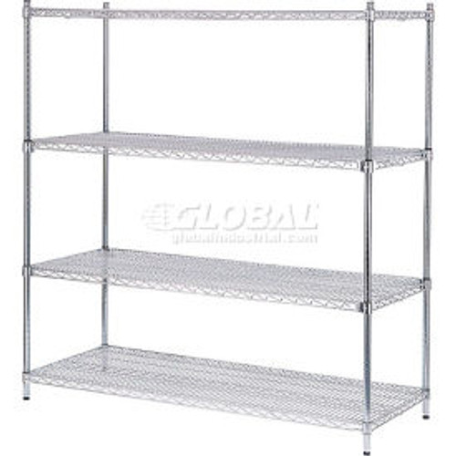 Nexel Poly-Z-Brite, 4 Tier, Quick Adjust, Wire Shelving Starter Unit, 72"W x 24"D x 54"H