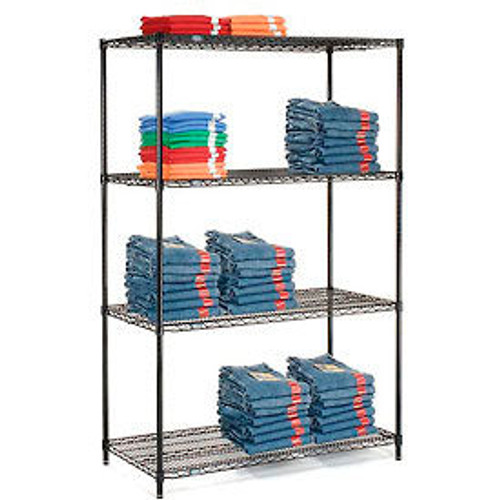 Nexel Black Epoxy, 4 Tier, Wire Shelving Starter Unit, 48"W x 24"D x 74"H