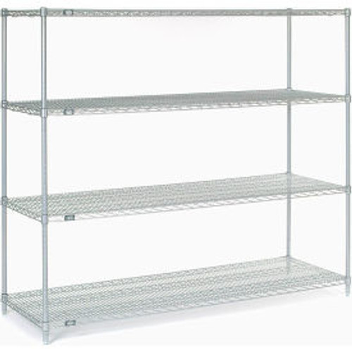 Nexel, Nexelate, Silver Epoxy, 4 Tier, Wire Shelving Starter Unit, 72"W x 24"D x 63"H