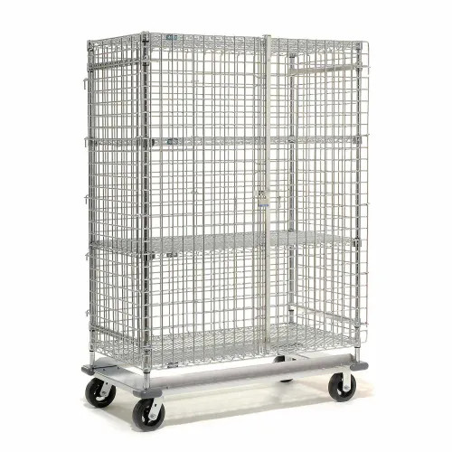 Dolly Base Security Truck, Chrome, 24"W x 60"L x 70"H, Rubber, 2 Swivel, 2 Rigid Casters
