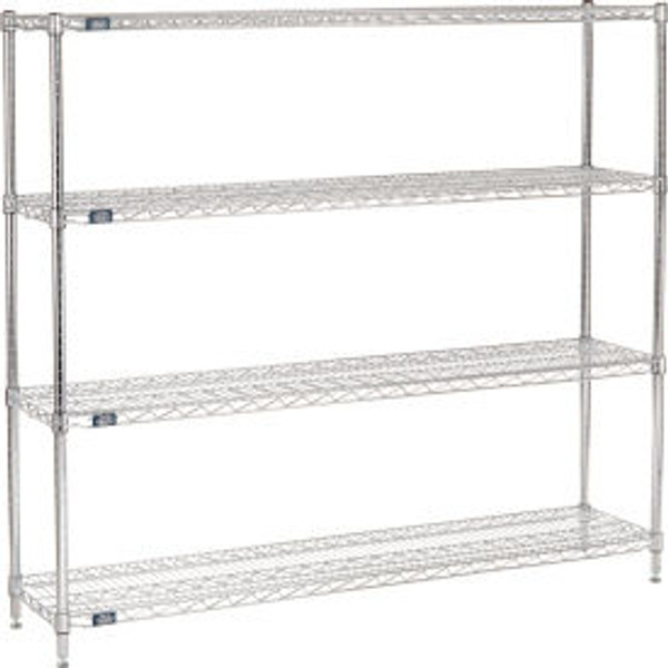 Nexel 4 Shelf, Chrome Wire Shelving Unit, Starter, 72"W x 14"D x 63"H