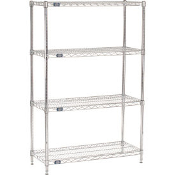 Nexel 4 Shelf, Chrome Wire Shelving Unit, Starter, 36"W x 14"D x 54"H