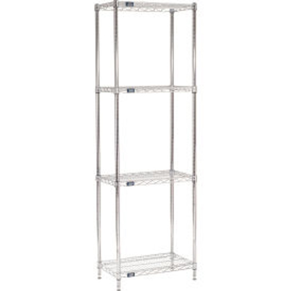 Nexel 4 Shelf, Chrome Wire Shelving Unit, Starter, 24"W x 14"D x 74"H