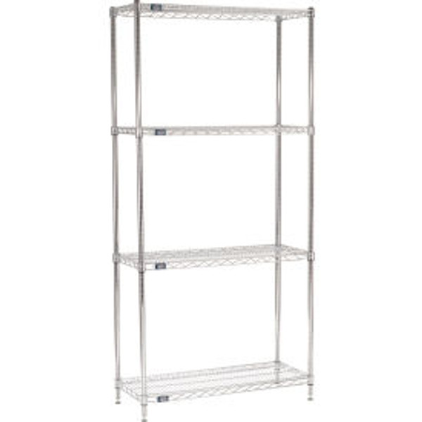 Nexel 4 Shelf, Chrome Wire Shelving Unit, Starter, 42"W x 14"D x 86"H
