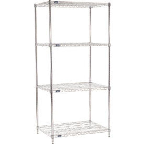 Nexel 4 Shelf, Chrome Wire Shelving Unit, Starter, 36"W x 24"D x 86"H