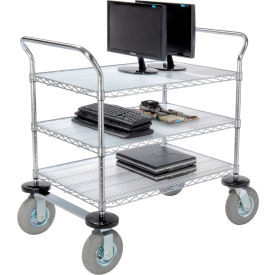 Nexel Chrome Wire Shelf Instrument Cart w/3 Shelves, 1200 Ib. Capacity, 36"L x 24"W x 44"H