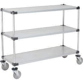 Nexel 3 Shelf Cart, Galvanized, 48"W x 18"D x 39"H, Polyurethane Casters