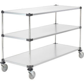 Nexel 3 Shelf Cart, Galvanized, 60"W x 24"D x 39"H, Polyurethane Casters