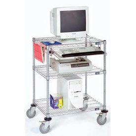 Nexel 3-Shelf Mobile Wire Computer LAN Workstation w/Keyboard Tray, 30"W x 24"D x 39"H, Chrome