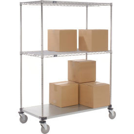 Nexel Open Sided Wire Exchange Truck w/3 Shelves, 800 lb. Capacity, 48"L x 18"W x 69"H