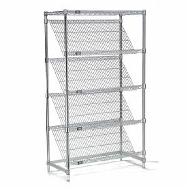 Nexel 5 Shelf, Chrome Slant Wire Shelving Unit, Starter, 48"W x 18"D x 74"H