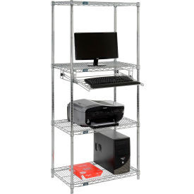 Nexel 4-Shelf Wire Computer Workstation with Keyboard Tray, 30"W x 18"D x 74"H, Chrome