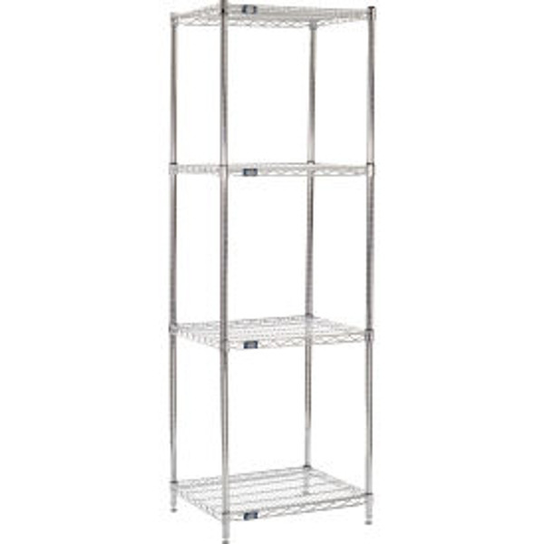 Nexel 4 Shelf, Chrome Wire Shelving Unit, Starter, 24"W x 21"D x 74"H